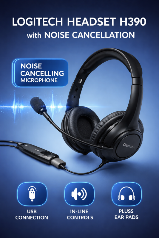 Logitech H390 Headset with Noise Cancellation – Clear Sound, Ultimate Comfort, and USB Connection